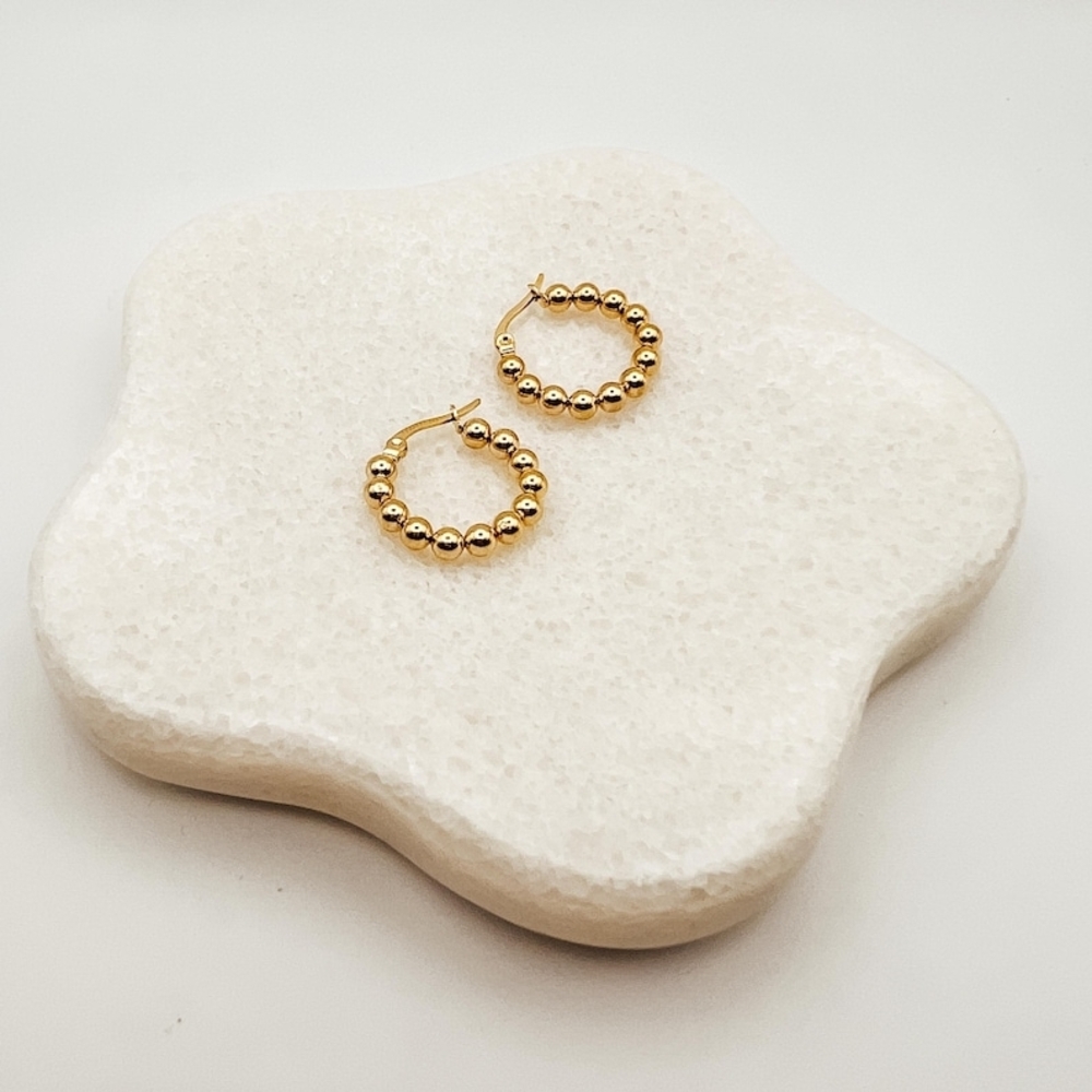 NA NIN Classic Gold Plated Ball Non-Tarnish Hoop Earrings - Picture 4 of 8